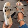 Fashion Fashion Rhinestone Wedge Slippers for Women 2025 Summer Lightweight Non Slip Beach Slides Woman Peep Toe Platform Casual Sandals