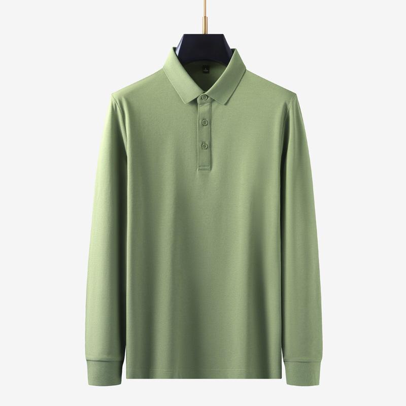 Long Sleeve Polo Shirt Men'S Business Casual Solid Color Autumn And Winter Bottom Shirt T-Shirt Premium Lapel T-Shirt