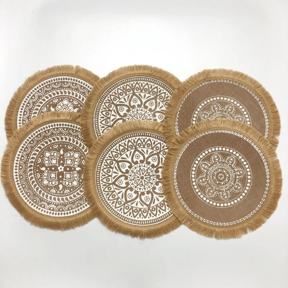 36/38cm Braided Place Mats Heat Resistant Cup Coaster Mat Vintage Round Placemat  Dining Table