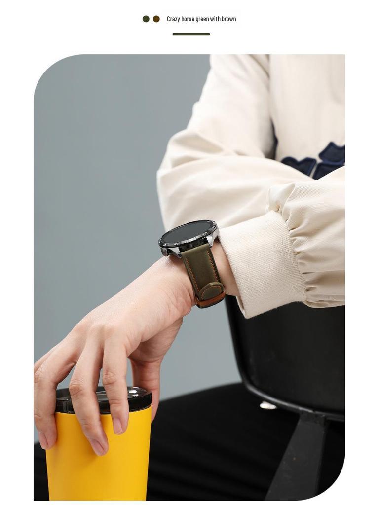 Kompatibilní kožený řemínek pro Huawei GT5, Xiaomi S4, hodinky Samsung - barevně sladěná kolíčková spona, oboustranná pravá kůže, lícová vrstva.