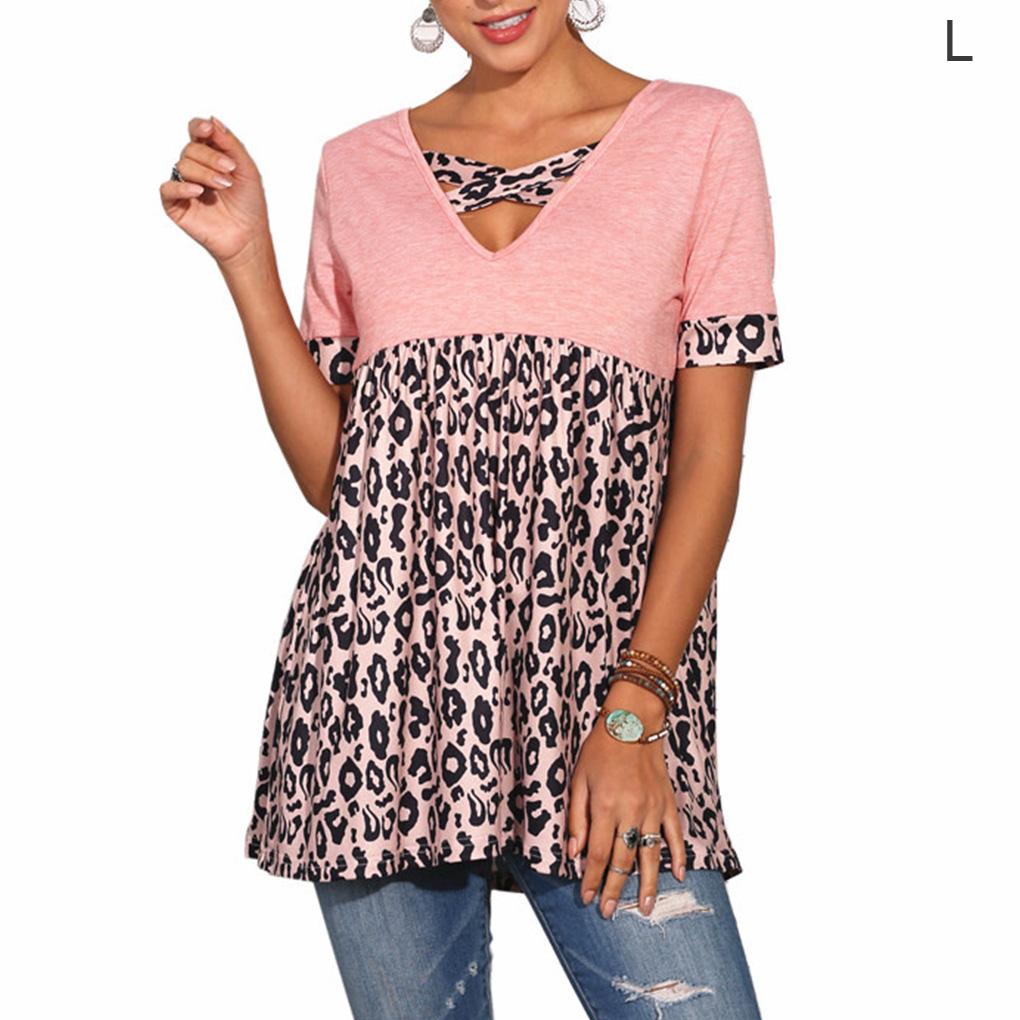 Women T-Shirt V Neck Short Sleeve Blouse Casual Printed Dress Top