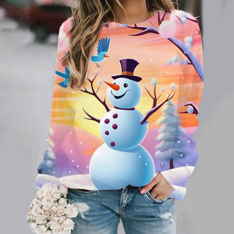 Christmas Snowman 3D Print Sweatshirts Women Autumn Raglan Long Sleeves Hoodie Street Y2k Pullover Harajuku Tops Female Clothing