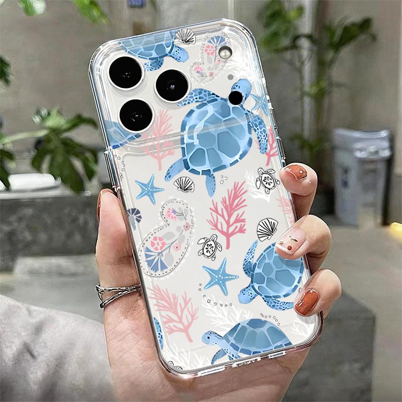 Silicone Clear Phone Case For iPhone 17 16 Pro 15 14 13 12 Pro Max 11 Transparent Shockproof Soft TPU Shark Turtle Printed Cover