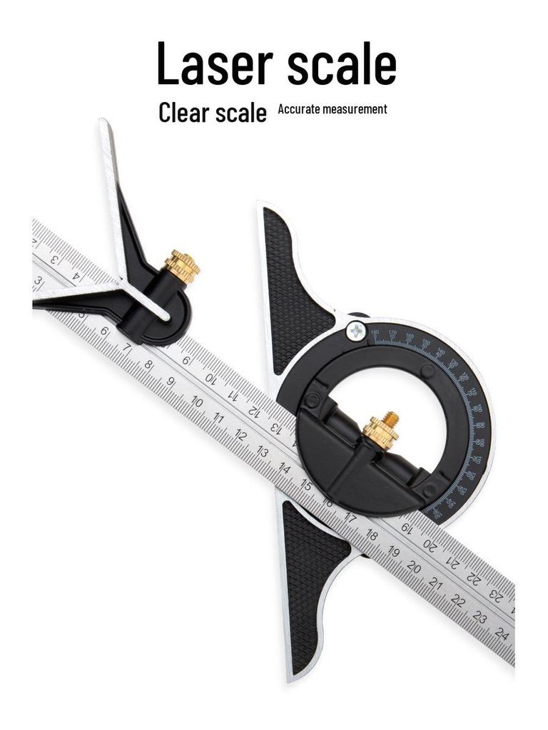 High-Precision Adjustable Stainless Steel 90-Degree Right Angle Woodworking Ruler with 45-Degree Multi-Function Combination.
