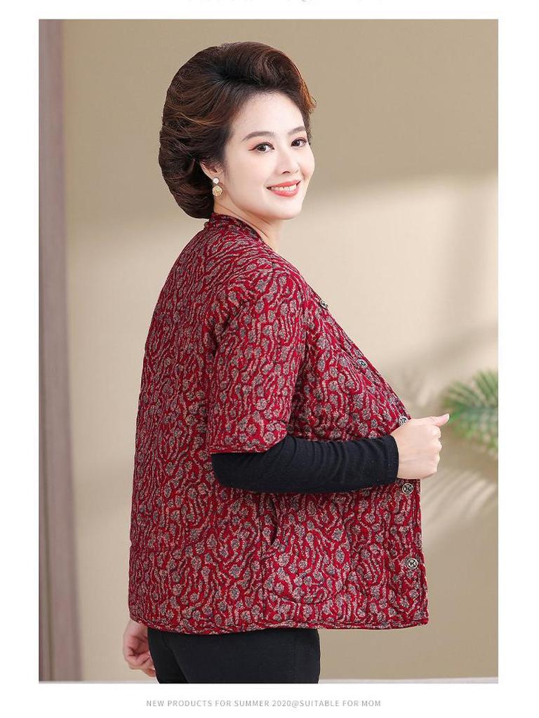 Women's Camel Down Cotton Vest for 50-60-Year-Olds: Thick, Mid-Sleeve Winter Jacket