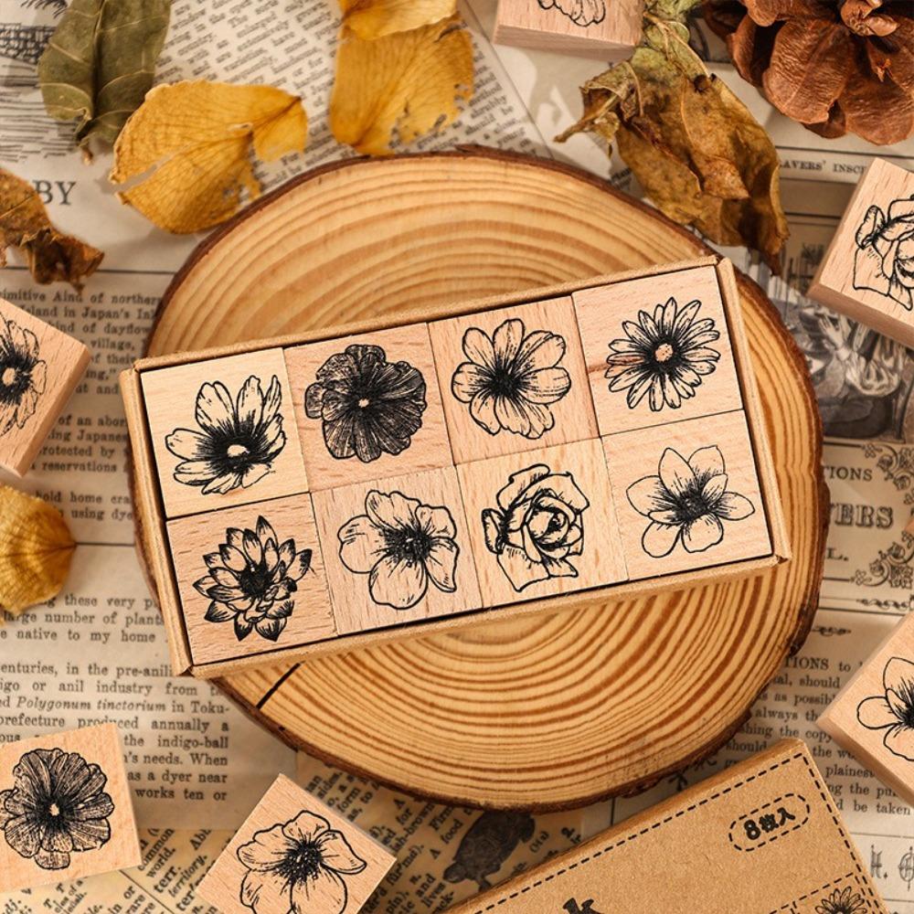 Wood Flower Seal Set Vintage Scrapbooking Seal Creative Planner Seal  Planner Decoration