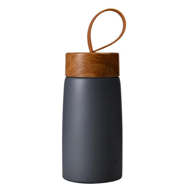 

PortableThermal Cup Double Wall Travel Mug Creative Wood Grain Mini Cups Stainless Steel Vacuum Insulated Bottle 201-300ml серый