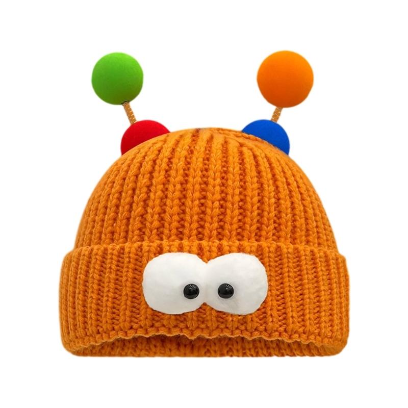 

Adult Knitted Hat with Cartoon Monsters Winter Student Outdoor Cycling Skiing Climbing Hat Cold Weather Keep Warm Hat оранжевый