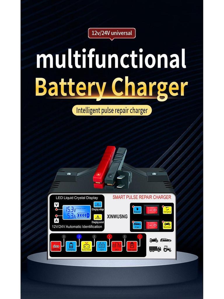 Intelligent High-Power Pure Copper Pulse Repair Charger for 12-24V Motorcycle Batteries