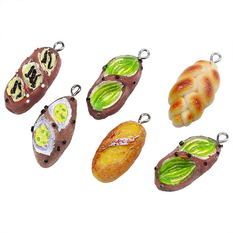 12pcs Resin Simulation Food Play Cream Bread Cake Pendant Diy Handmade Bracelet DIY Jewelry Pendants Decoration Accessories