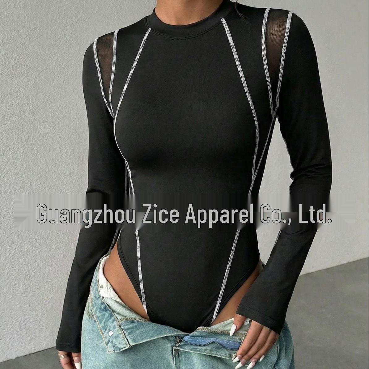 

Весна 2026 Сексуальний сітчастий боді з довгим рукавом для жінок Medium чорний