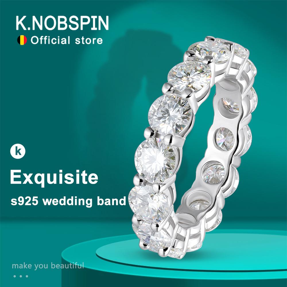 KNOBSPIN D VVS1 Moissanite Ring GRA Certified 5mm Lab Diamond Copper18k White Gold Engagement Rings for Women Man