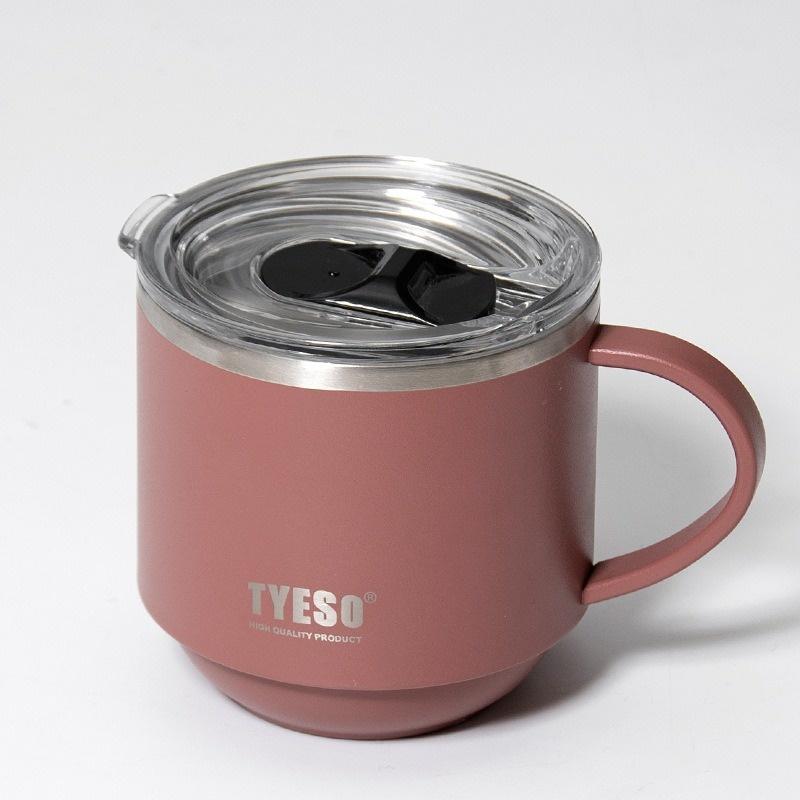 TYESO Stainless Steel Coffee Mug Durable Desktop Office Mug with Handle and Clear Lid Ideal for Hot Beverages and Everyday Use