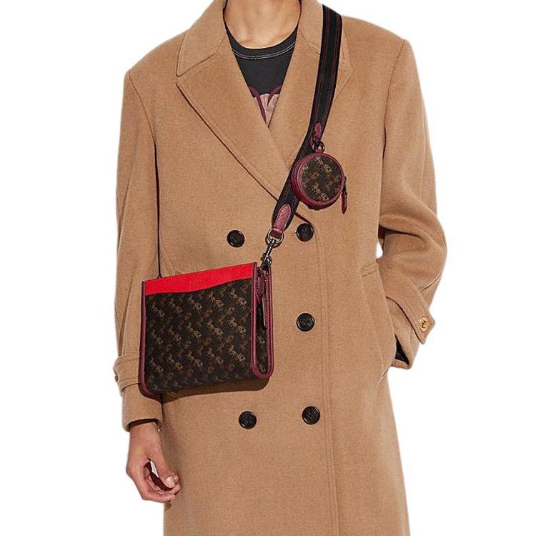 COACH Hitch Canvas With Leather Handheld Shoulder Bag, Crossbody Bag Medium Mens Dark Brown Monogram