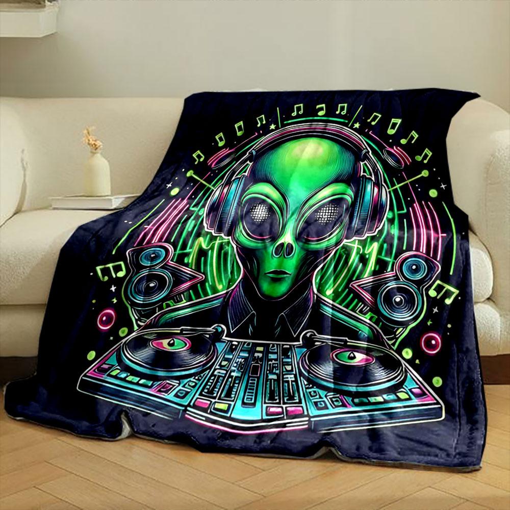Alien DJ with Headphones and Turntable Print Blanket Soft and Cozy Perfect for the Living Room Bed Sofa or a Nap,gift