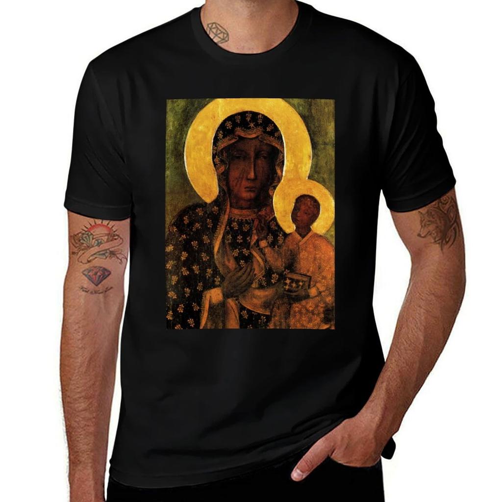 Black Madonna of Czestochowa Poland Our Lady of Czestochowa Madonna and Child Virgin Mary TShirt Big Size Simple TShirt