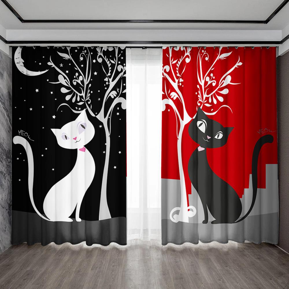2PC Home Decoration Curtains With Symmetrical Couple Pattern Background And Rod Pocket Curtains, Suitable For Kitchens, Cafes