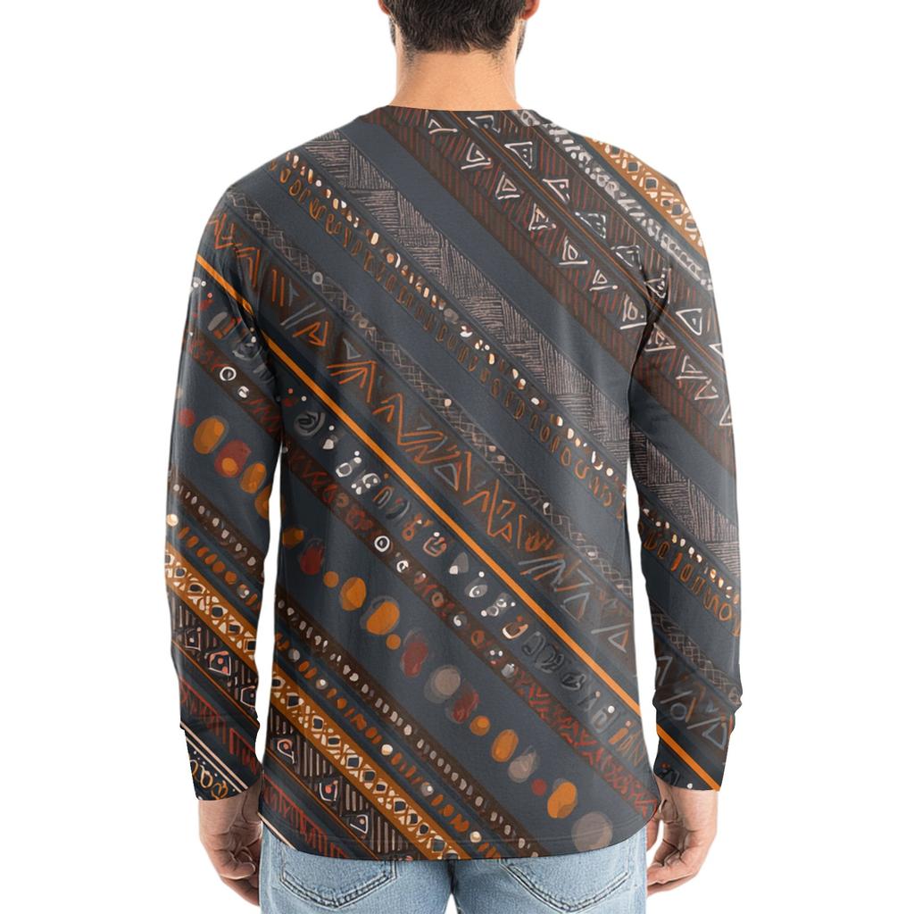 Men's V-neck Casual Fashion Printed Long-sleeved T-shirt Top