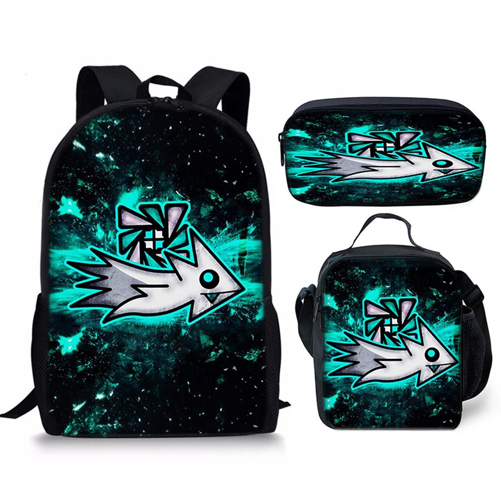 Hip Hop Popular Funny Geometry Dash 3D Print 3pcs/Set pupil School Bags Laptop Daypack Backpack Crossbody Lunch bag Pencil Case