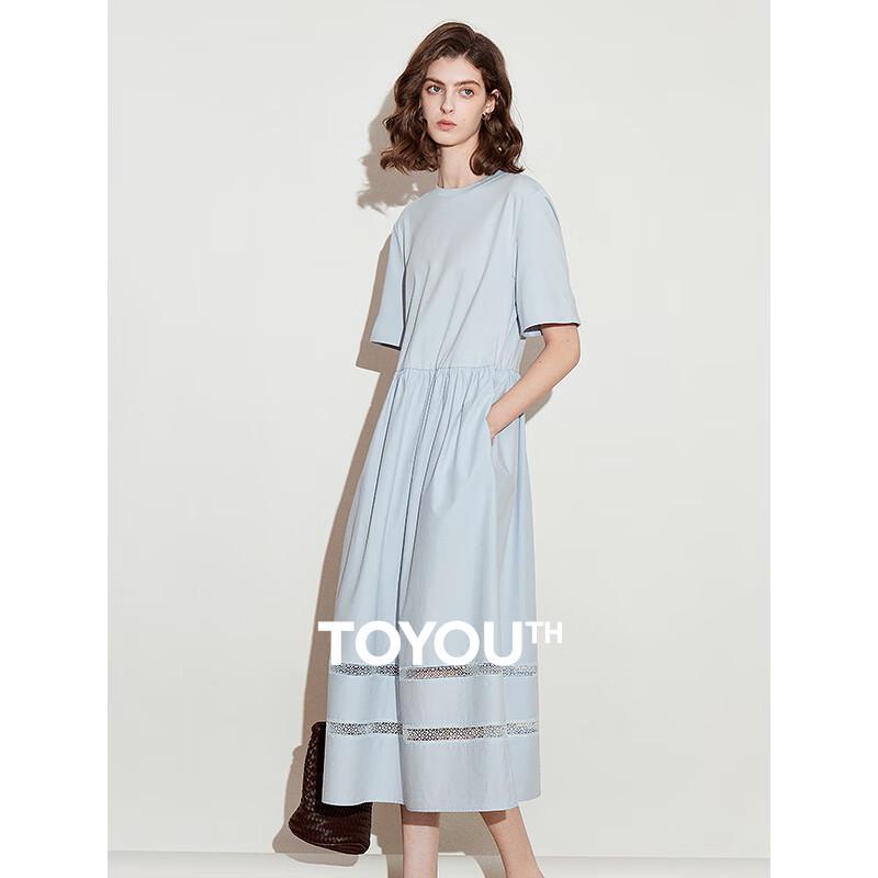 

Chuyu Spliced Hollow Lace Short Sleeve Midi T-Shirt Dress L