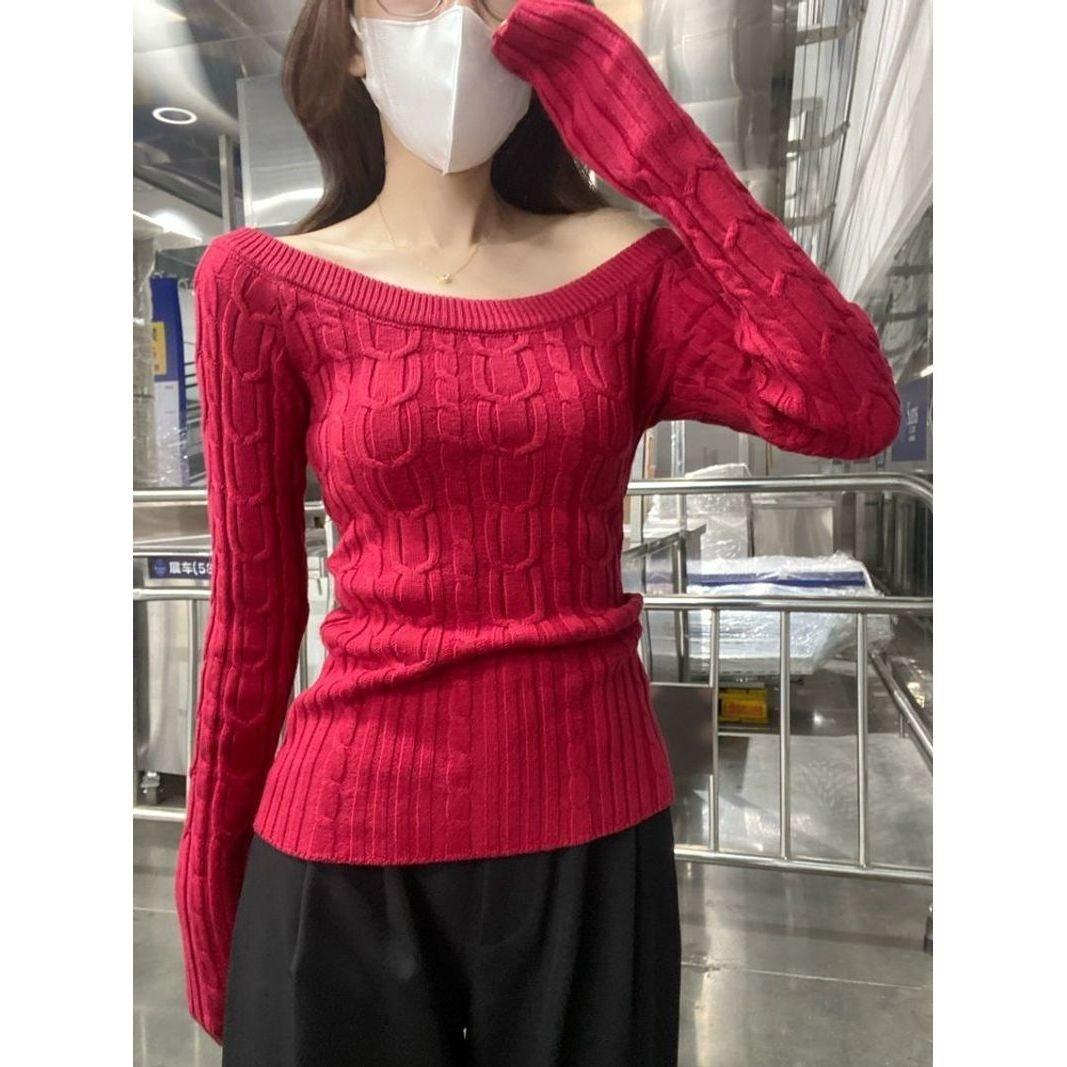 

Womens Off Shoulder Cable Knit Sweater Long Sleeve White Slim Fit Casual Top L