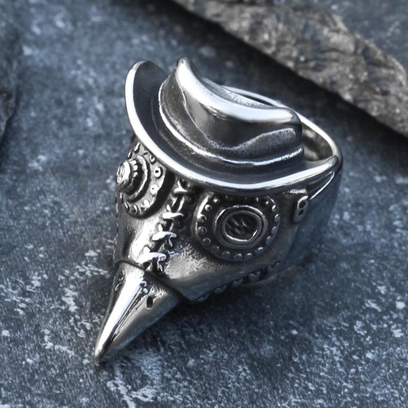 Yin Taifei Reaper Plague Doctor Bird Beak Ring: Retro Thai Silver Dark Personality Jewelry Adjustable Open Size