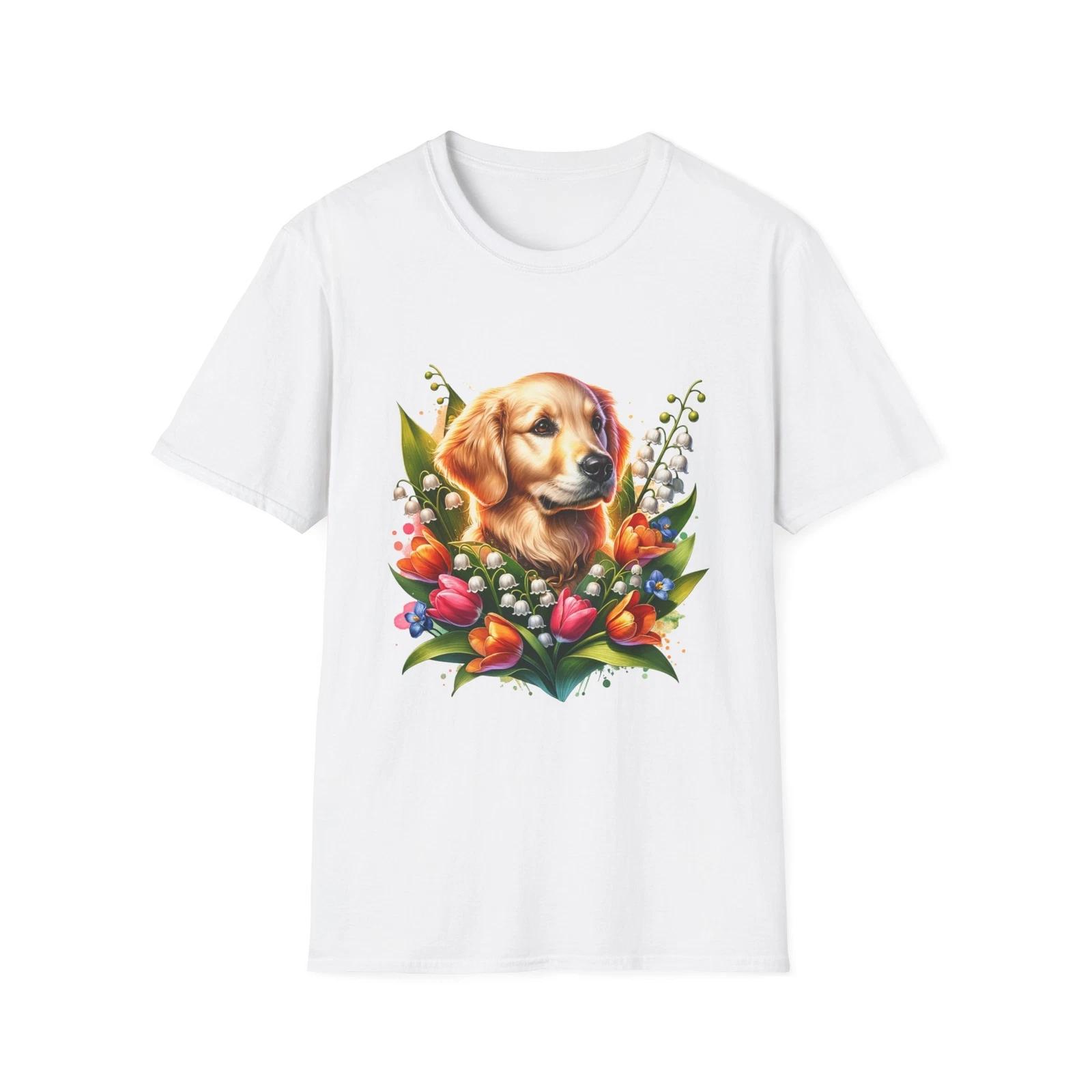 Golden Retriever Floral Tee, Dog Lover Gift, Casual Unisex T-Shirt, Pet Memorial M