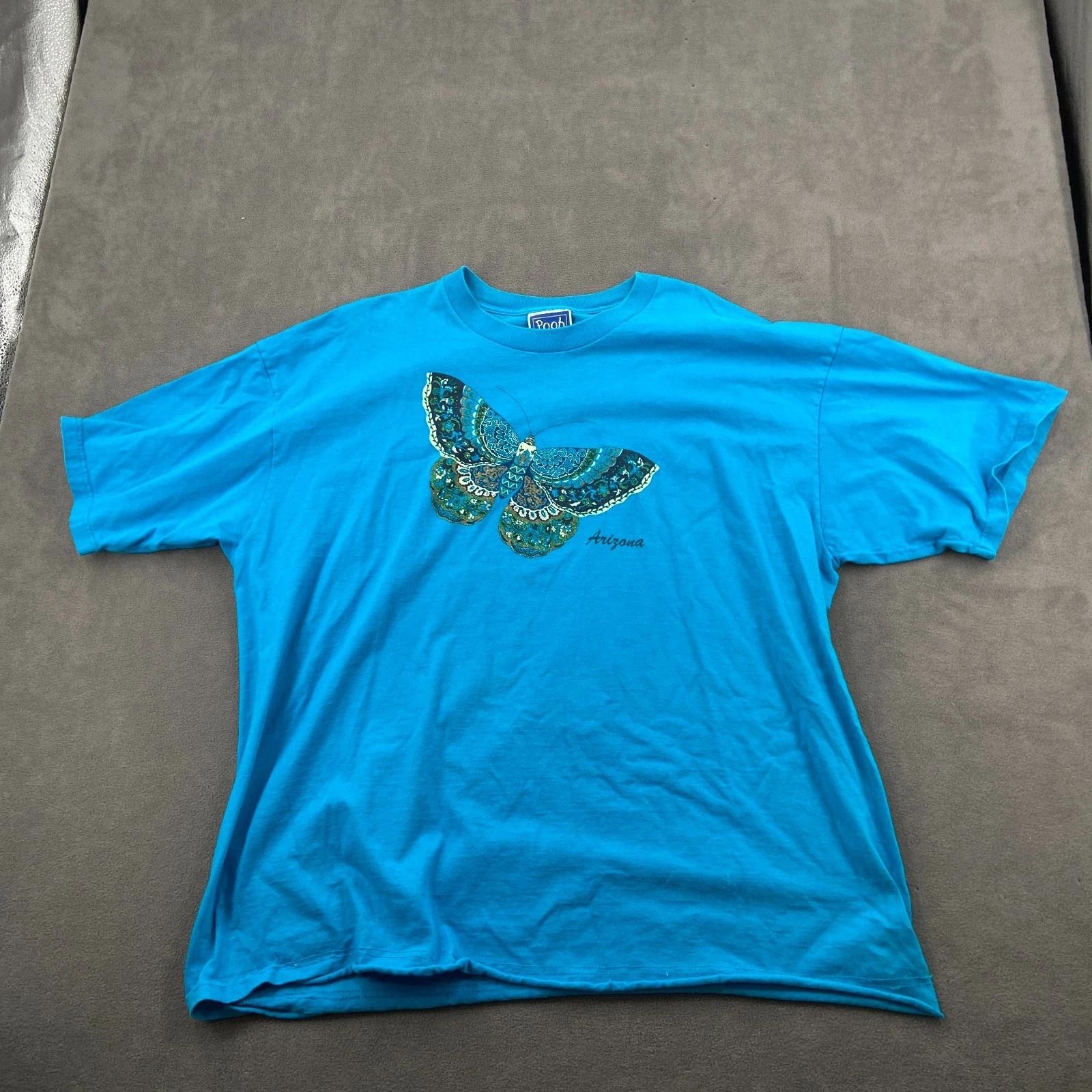 Vintage Disney Pooh T Shirt Unisex One Size 26/28 Blue Lepidoptera Butterfly M