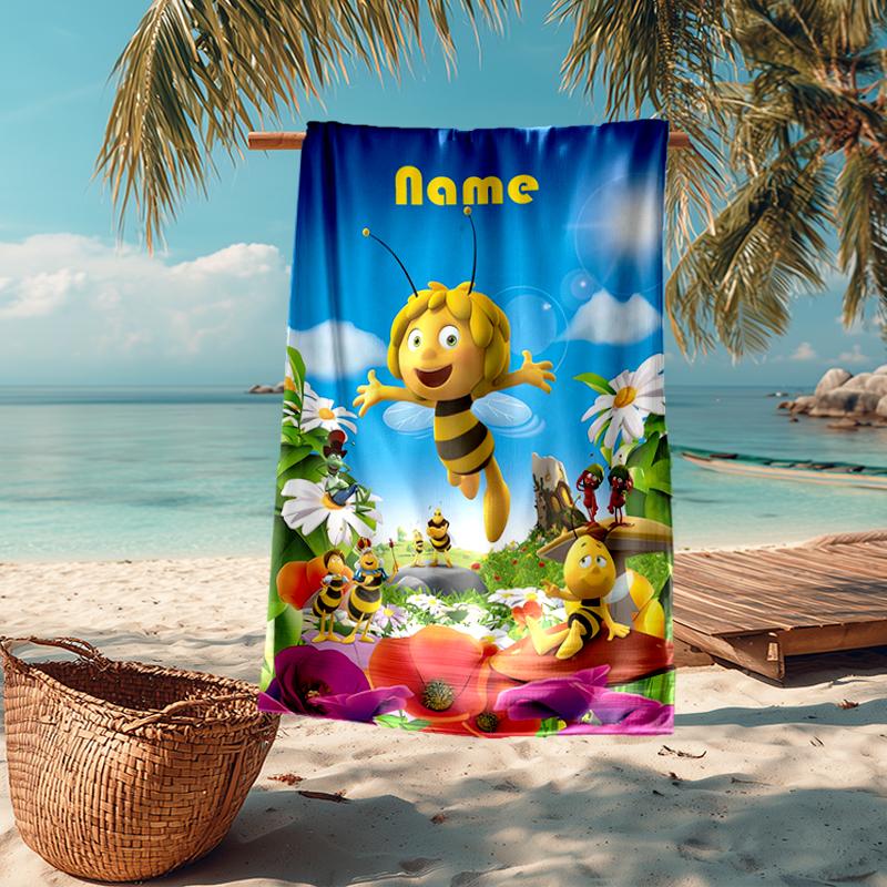 Custom Name Ultra-Soft Beach Towel with Maya the Bee Theme,Ideal for Pool - Camping, Diving - Perfect Travel Essential, Vibrant Beach Towel.