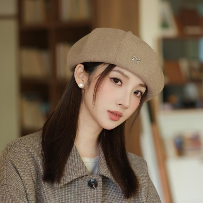 Damen Herbst und Winter Neu Lässige Schleife Baskenmütze Kürbishut Warm Sternanis Knospenhut für Lässige & Formelle Outfits, Kaltwetterausrüstung, Strukturierte Kopfbedeckung