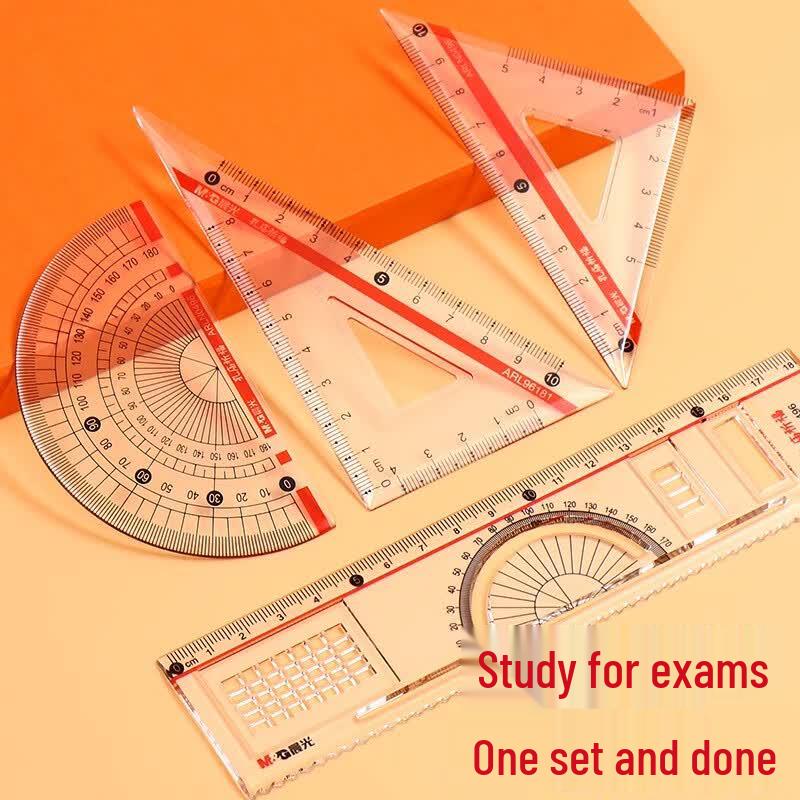 M&G 4-Piece Transparent Geometry Ruler Set