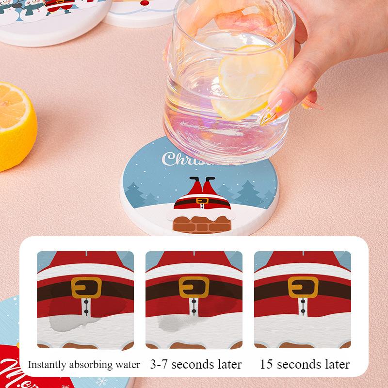 Christmas Diatom Mud Coaster Cartoon Snowman Creative Ceramic Bowl Mat Insulation Anti-slip Teacup Mat Table Decor Table Mat