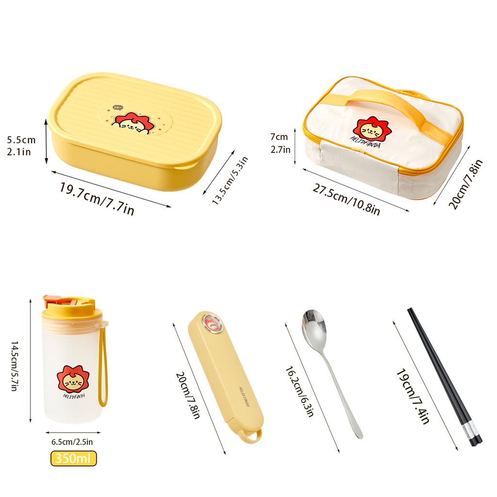 3-Compartment Cute Plastic Lunch Box Portable Detachable Fruit Salad Food Container Divided Bento Box Microwave Safe