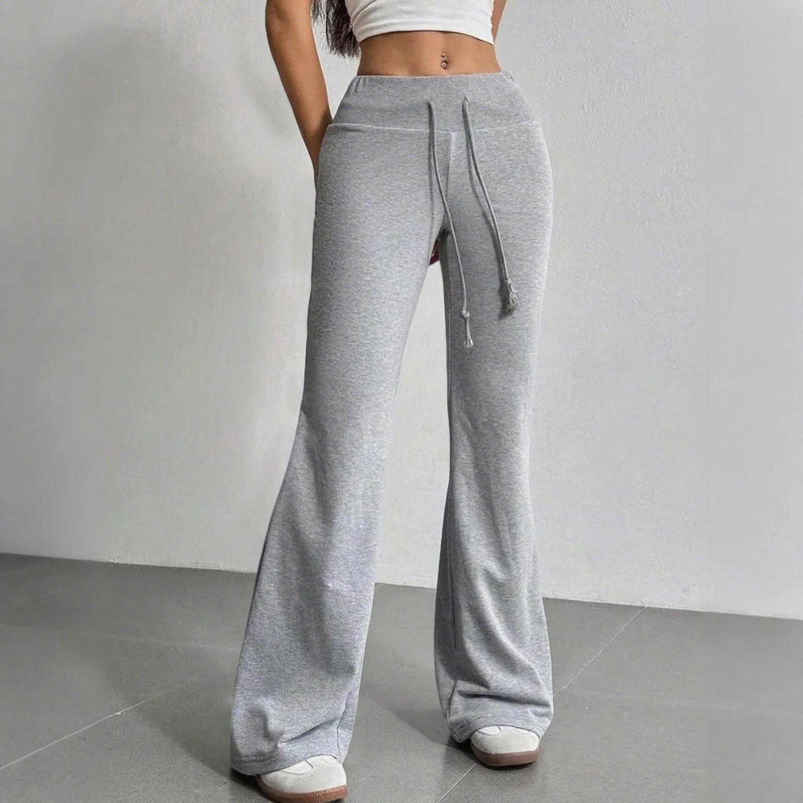 Damen Schlaghose Lässige Kordelzug Elastischer Bund Bequeme Schlaghose Yoga Lose Hose S gray