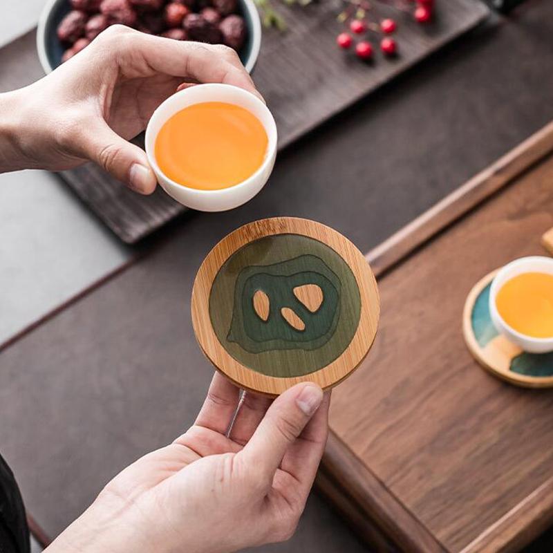Bambusowa Podkładka Pod Herbatę Okrągła Kwadratowa Mata do Herbaty Kung Fu Rzemiosło 3D Antypoślizgowa Izolowana Taca do Herbaty Domowa Podkładka Pod Kawę Akcesoria do Zestawu Herbacianego
