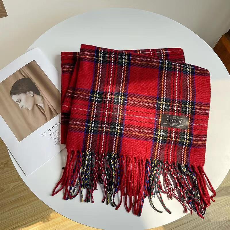 

Women s Red Plaid Christmas Scarf, Korean Fashion, Imitation Cashmere Snood, Autumn/Winter Warm Shawl