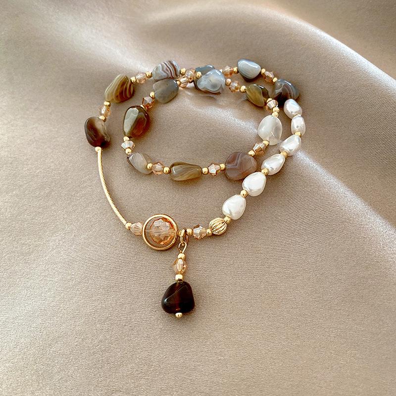 Exquisite Double Layer Natural Stone Pearl Beaded Bracelet for Women - Vintage Luxury Design