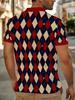 Men'S Outdoor Polo Shirt, Multi-Sizes Available, Red Navy White Checkered All-Over Print, Red Contrast Collar And Cuffs, Men'S Top Suitable for Hiking