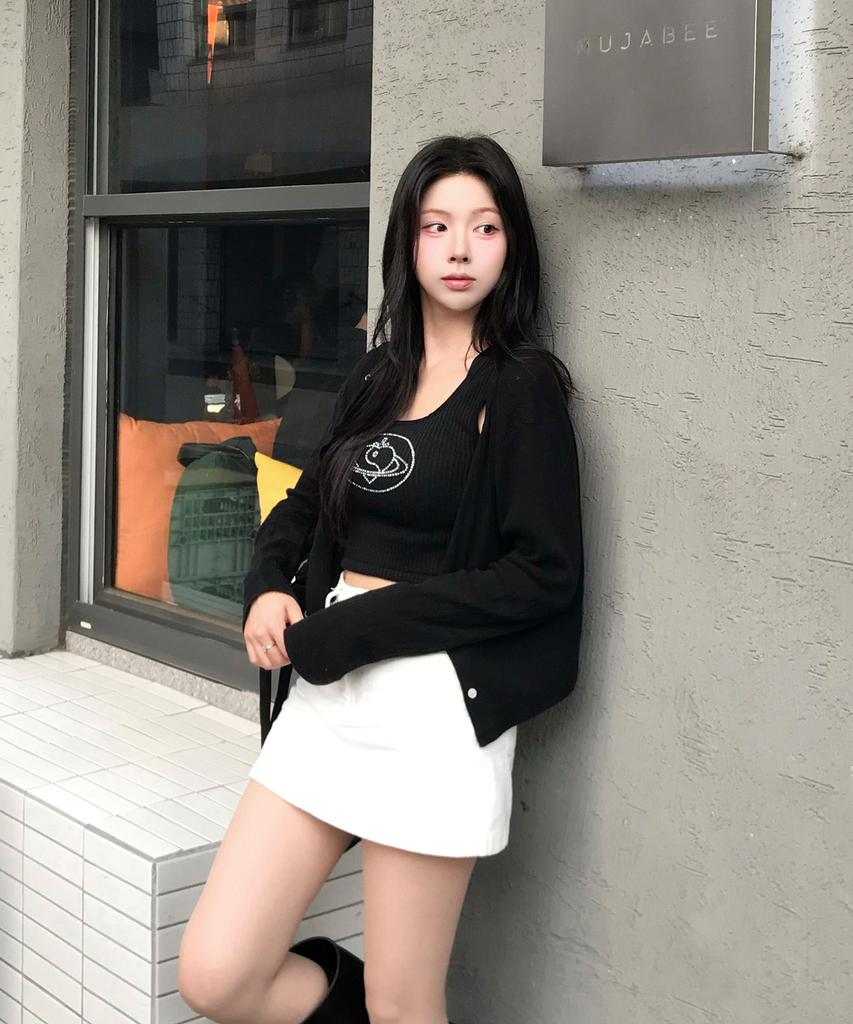 PLASMA SPHERE Space Top In Black X Silver (Crop Knit Sleeveless)