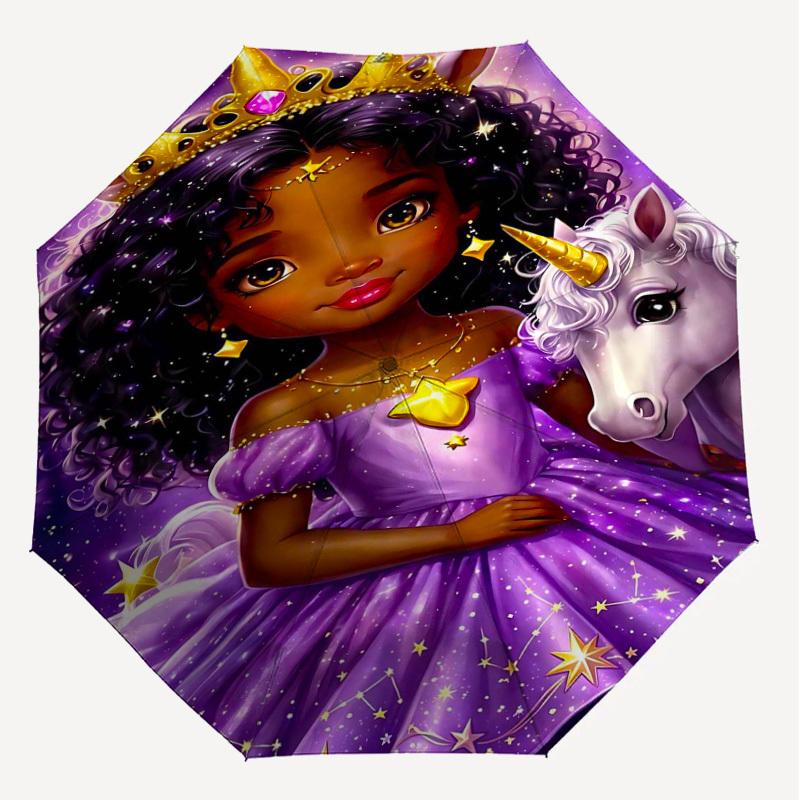 1PC princess unicorn Umbrella-8-Rib Reinforced Portable Folding Travel Suitable for All Seasons Outdoor Daily Use  -J0407