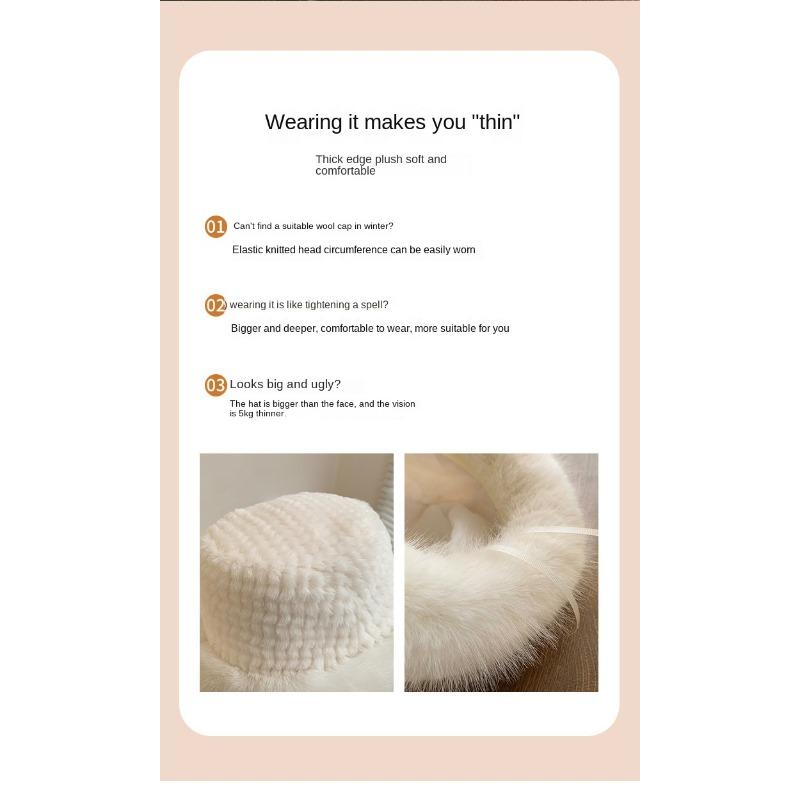 White Plush Hat for Women In Winter, Korean Version Showing Small Face, Thickened Warm Fisherman Hat, Japanese Large Head Circumference, and Cold Hat