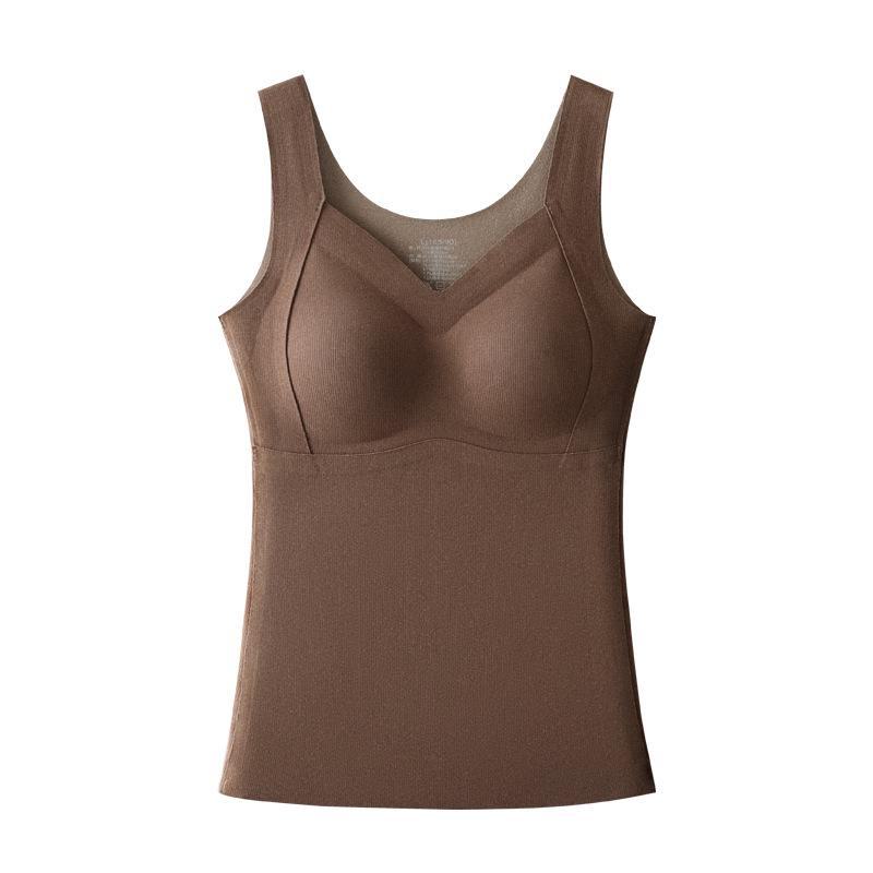 Women's Seamless Warm Vest with Bra-Free Coaster Silk Patch for Autumn and Winter