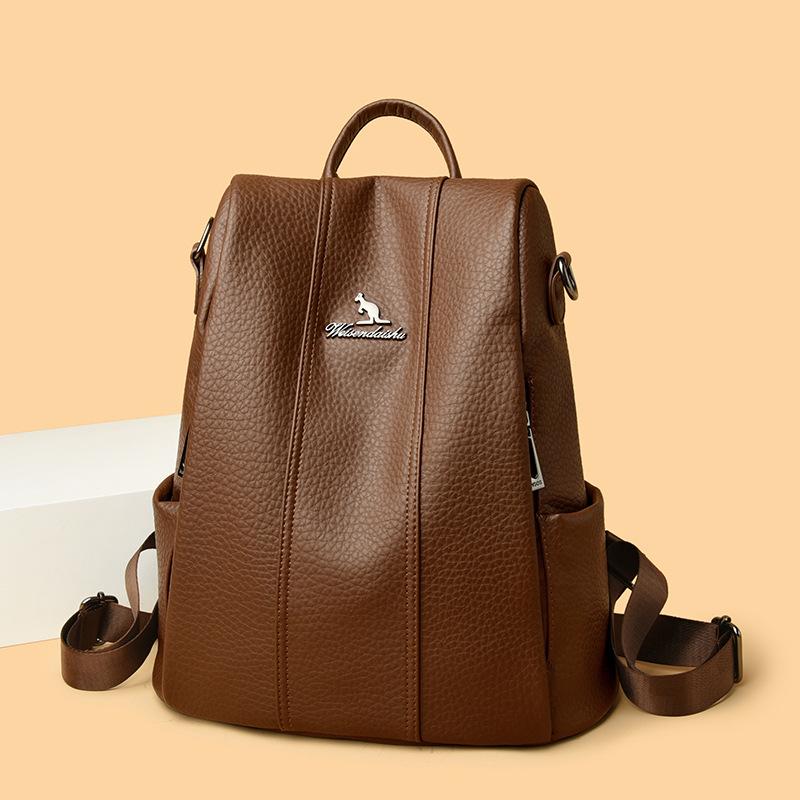 Backpack Retro Women's Anti-theft Backpack Soft Leather Schoolbag Reduced Burden Large Capacity Travel Bag