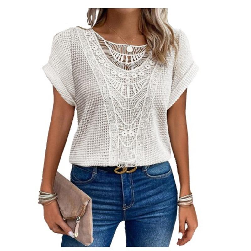 Spring and Summer New Lace Stitching Short-sleeved T-shirt