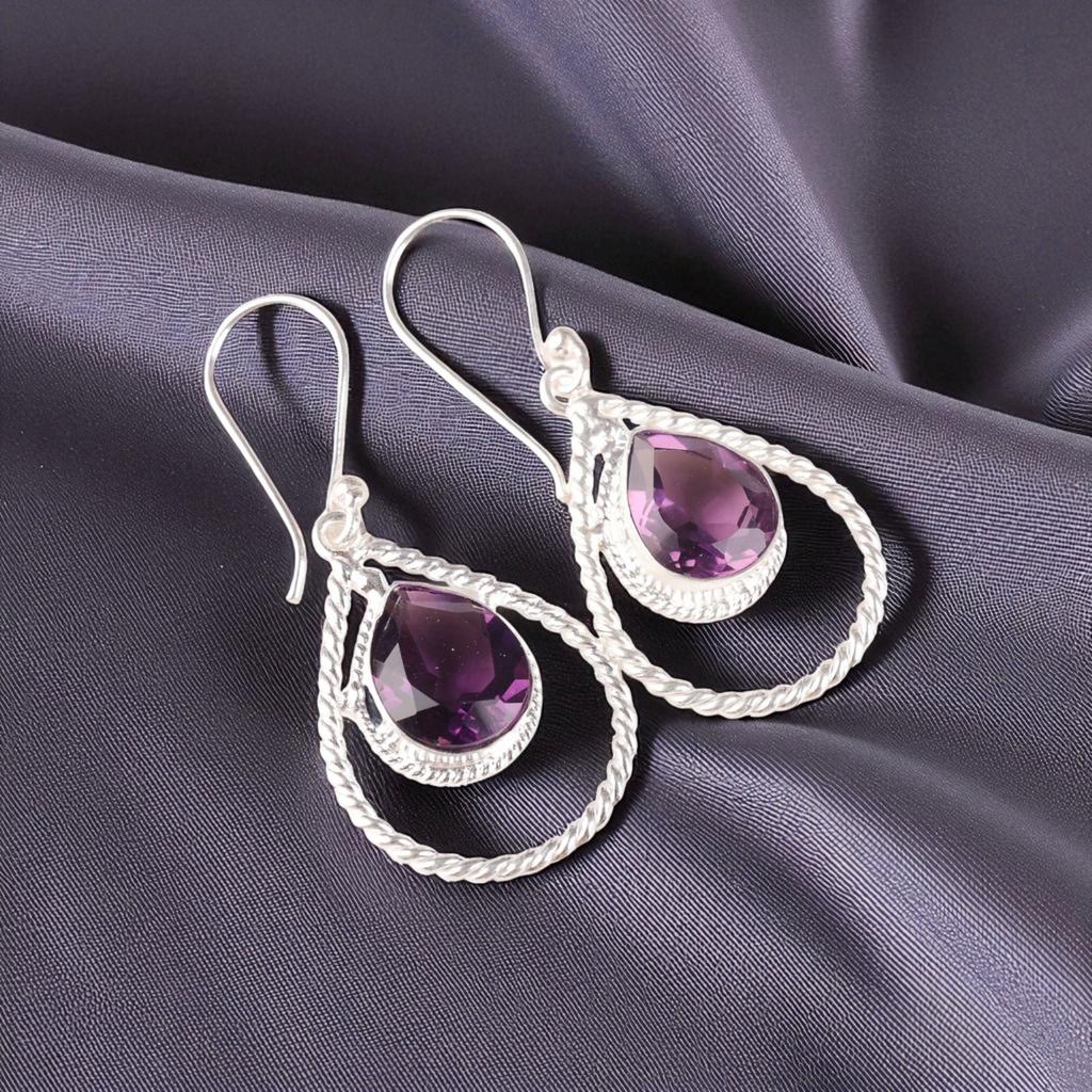 Amethyst Gemstone 925 Sterling Silver Jewelry Handmade Drop/Dangle Earrings1.70" EE-96-8