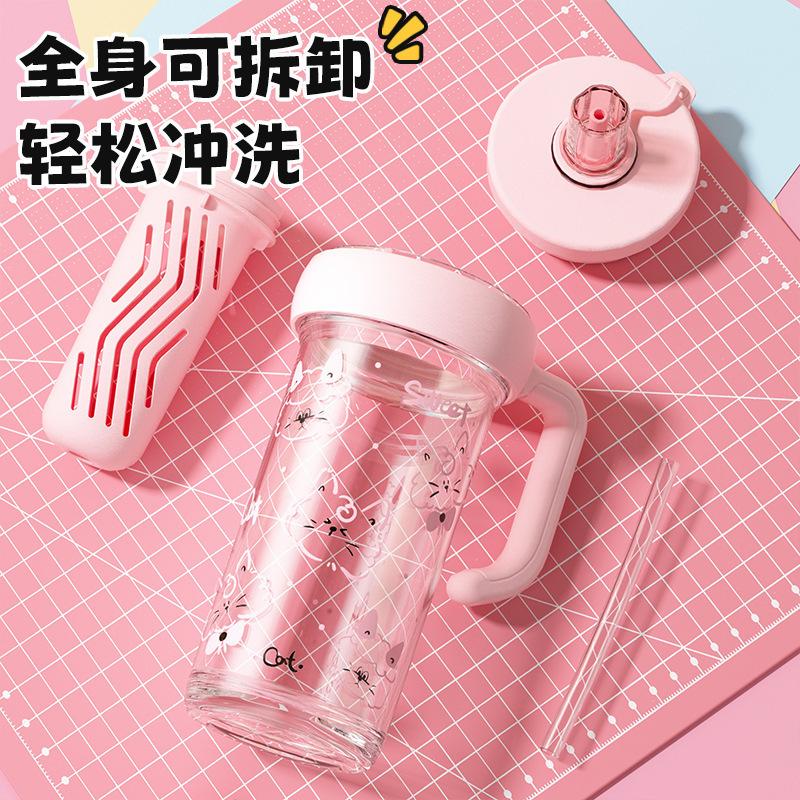 Water Bottle New Large-capacity Big Mac Bingba Cup with Straw Handle Plastic Cartoon Cup Portable Water Cup