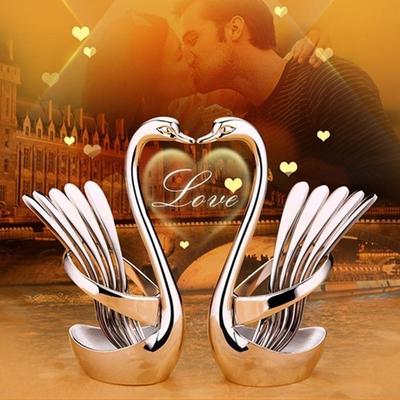 1pcs Swan Fruit Food Fork Spoon Knife Cutlery Swan Base Holder Creative Stainless Steel Fork Spoon(Not Including Spoon)