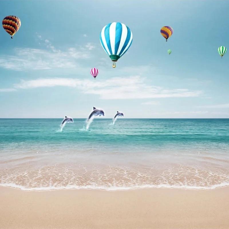 3d Blue Sky Wallpaper View Sea Mural Balloon Dolphin 3d Wall Paper Living Room Tv Background Wall Mural Decor