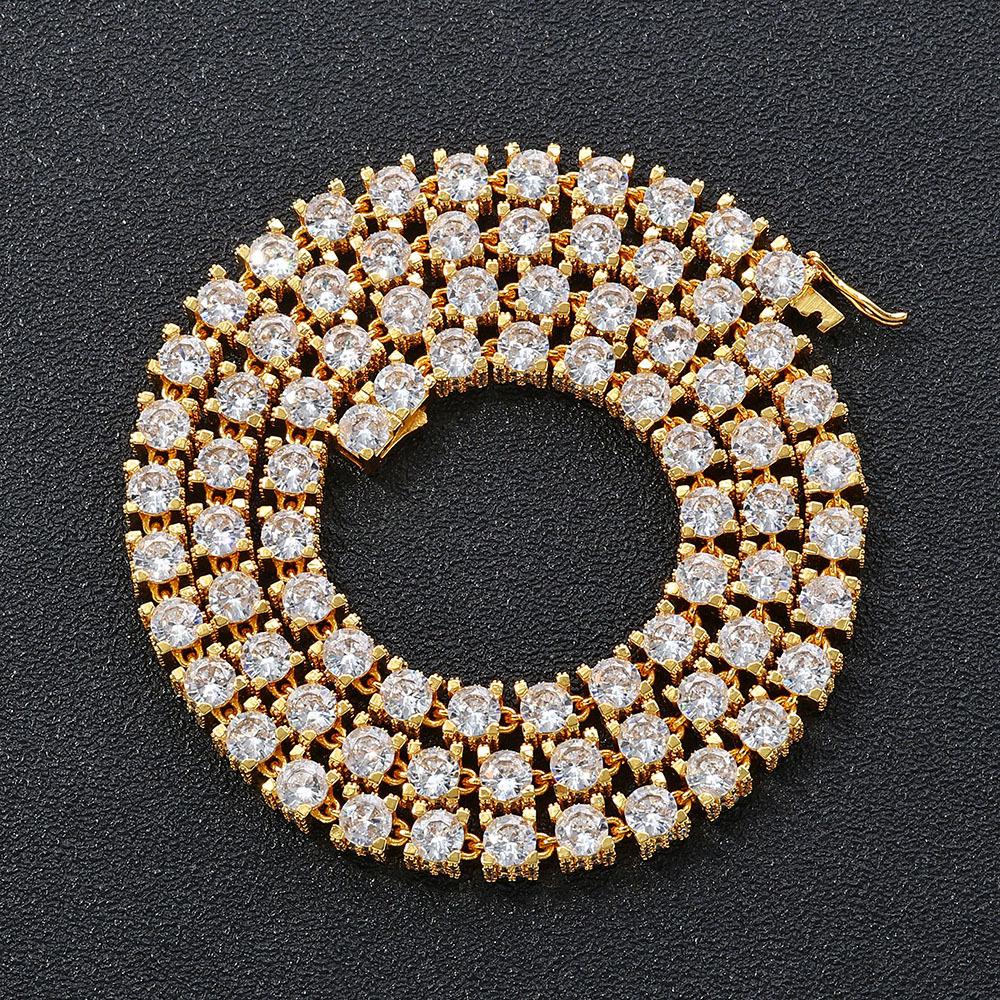 Unisex Hip-Hop Tennis Chain Necklace and Bracelet with Full Diamond Design