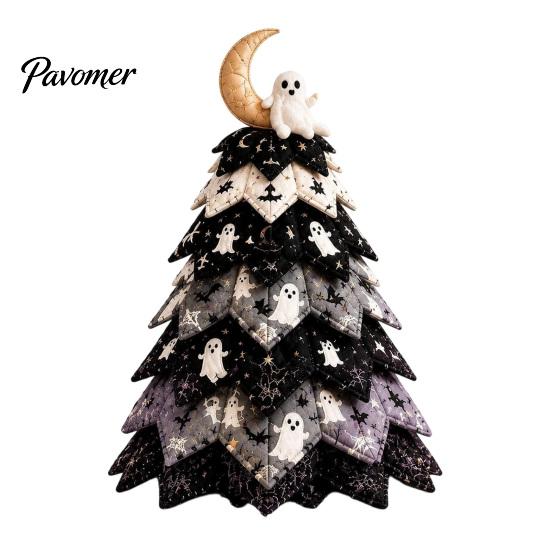 Halloween Theme Interior Decor Wooden Tree Ornament, 2D Flat Quilted Fabric Style Desktop Double Table Decorations Side Wood Sign for Home Party